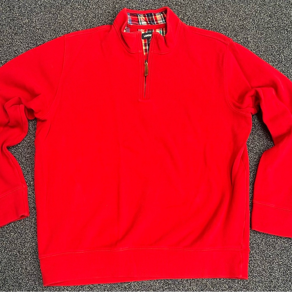 Lands' End Men's Vibrant Red Zip-Up Sweater XL